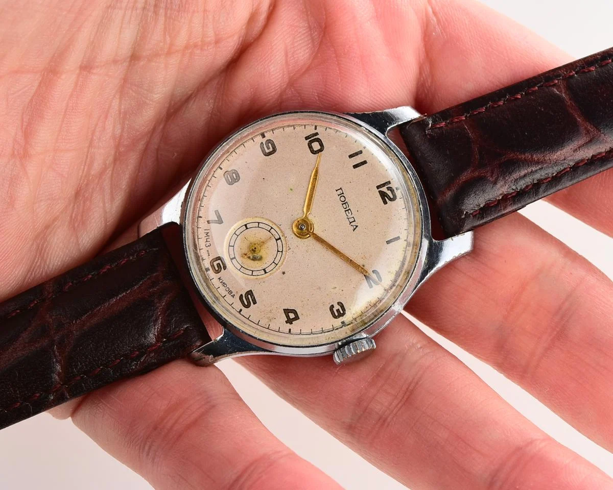 Vintage mechanical Pobeda wristwatch, the 2nd quarter of 1955