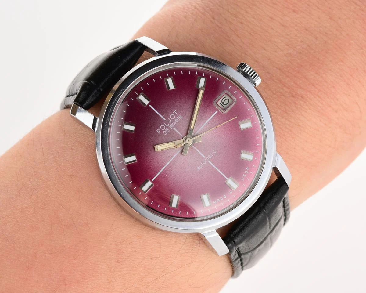 Soviet Poljot mechanical wrist watch with automatic self winding movement