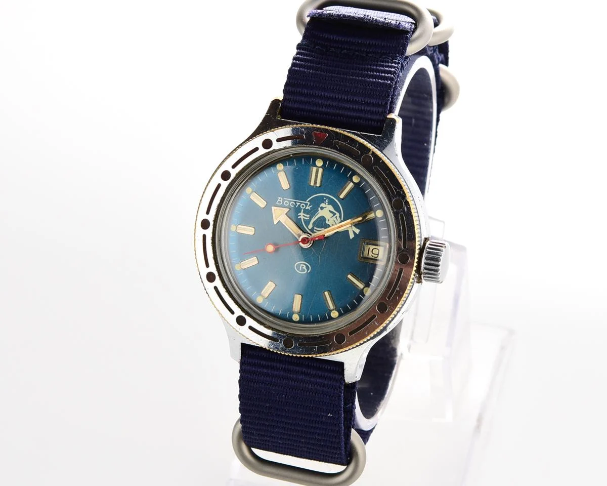 Vostok Amphibia Diver wrist watch (Scuba Dude), with nylon NATO strap