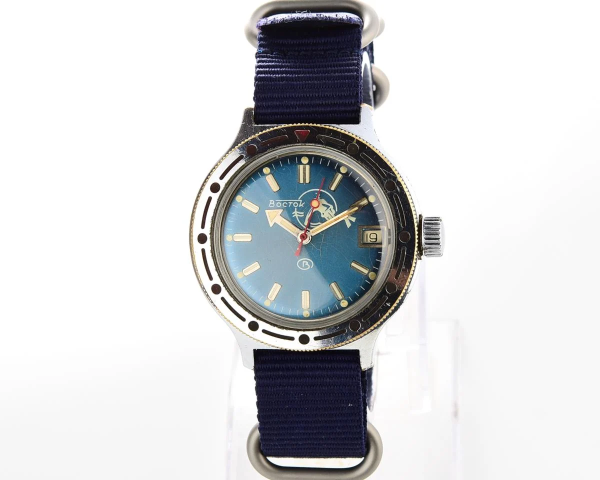 Vostok Amphibia Diver wrist watch (Scuba Dude), with nylon NATO strap