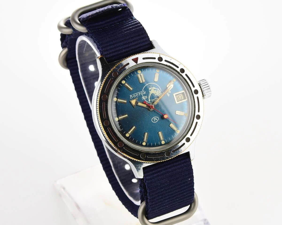 Vostok Amphibia Diver wrist watch (Scuba Dude), with nylon NATO strap