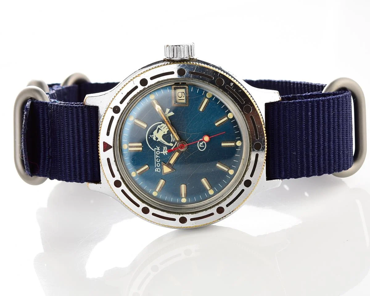 Vostok Amphibia Diver wrist watch (Scuba Dude), with nylon NATO strap