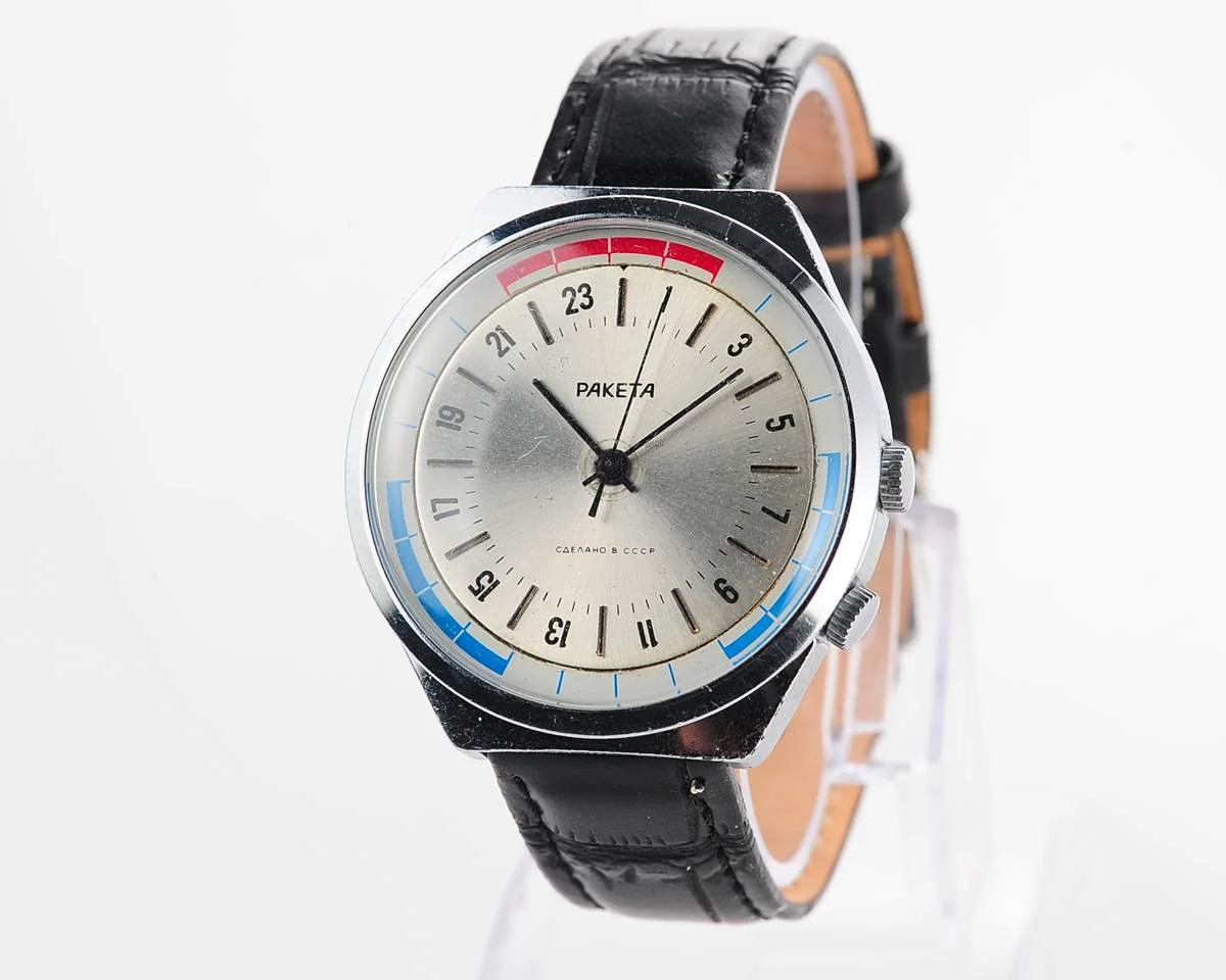 Vintage mechanical Raketa watch with 24 hours dial
