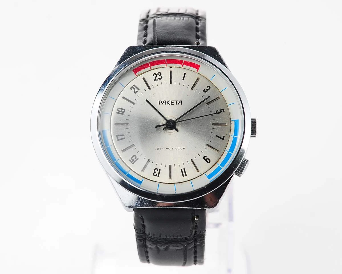 Vintage mechanical Raketa watch with 24 hours dial