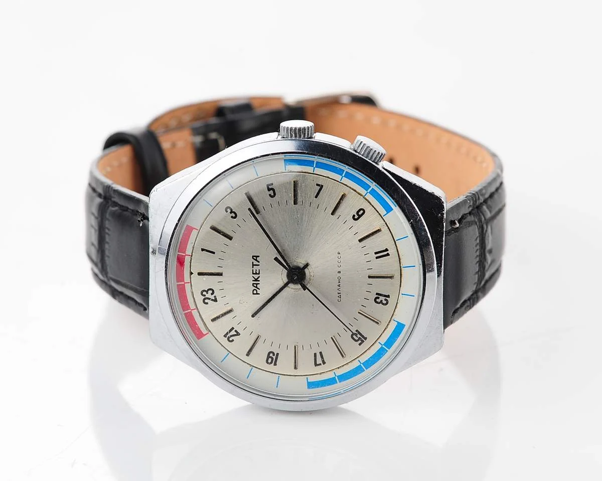 Vintage mechanical Raketa watch with 24 hours dial