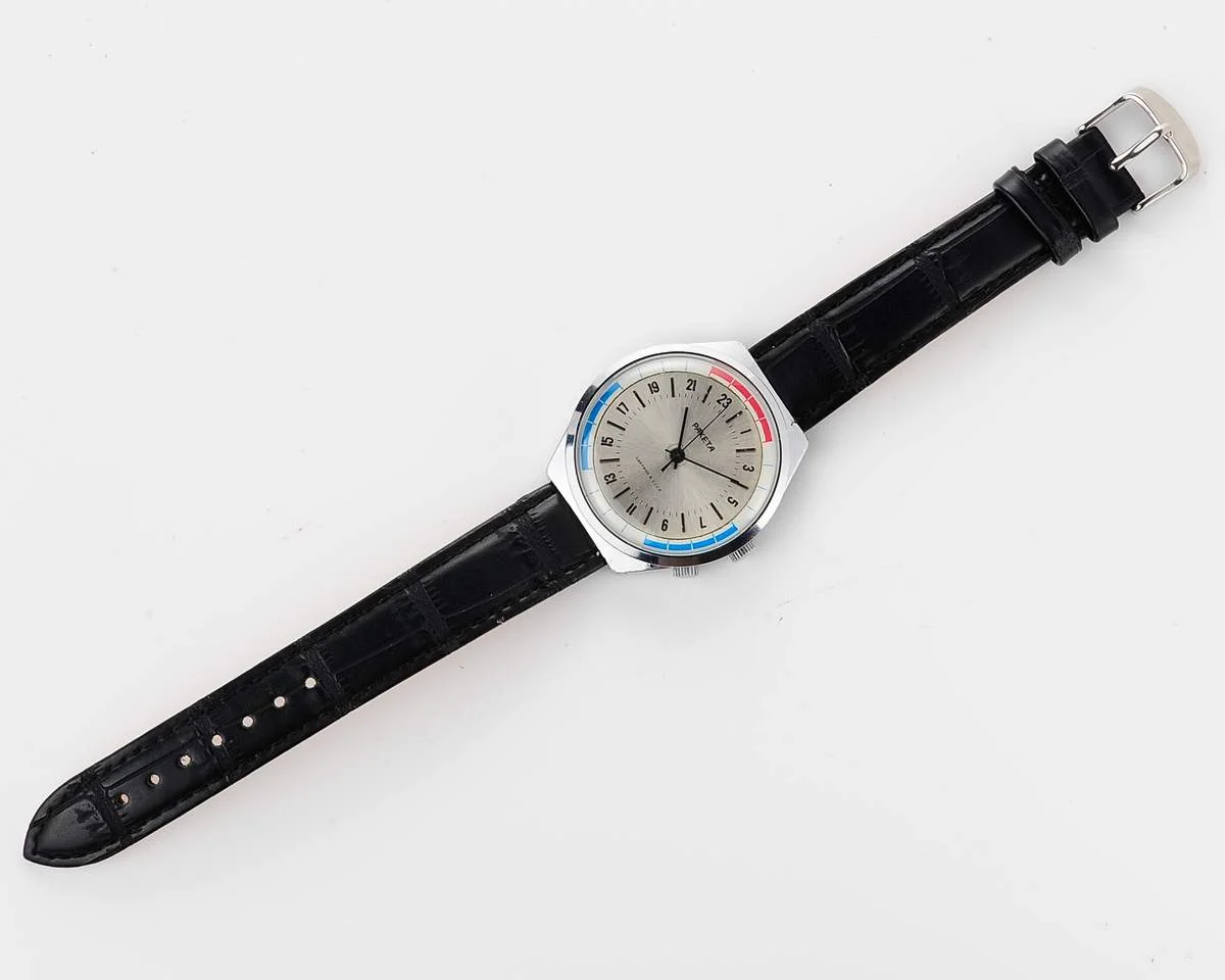 Vintage mechanical Raketa watch with 24 hours dial