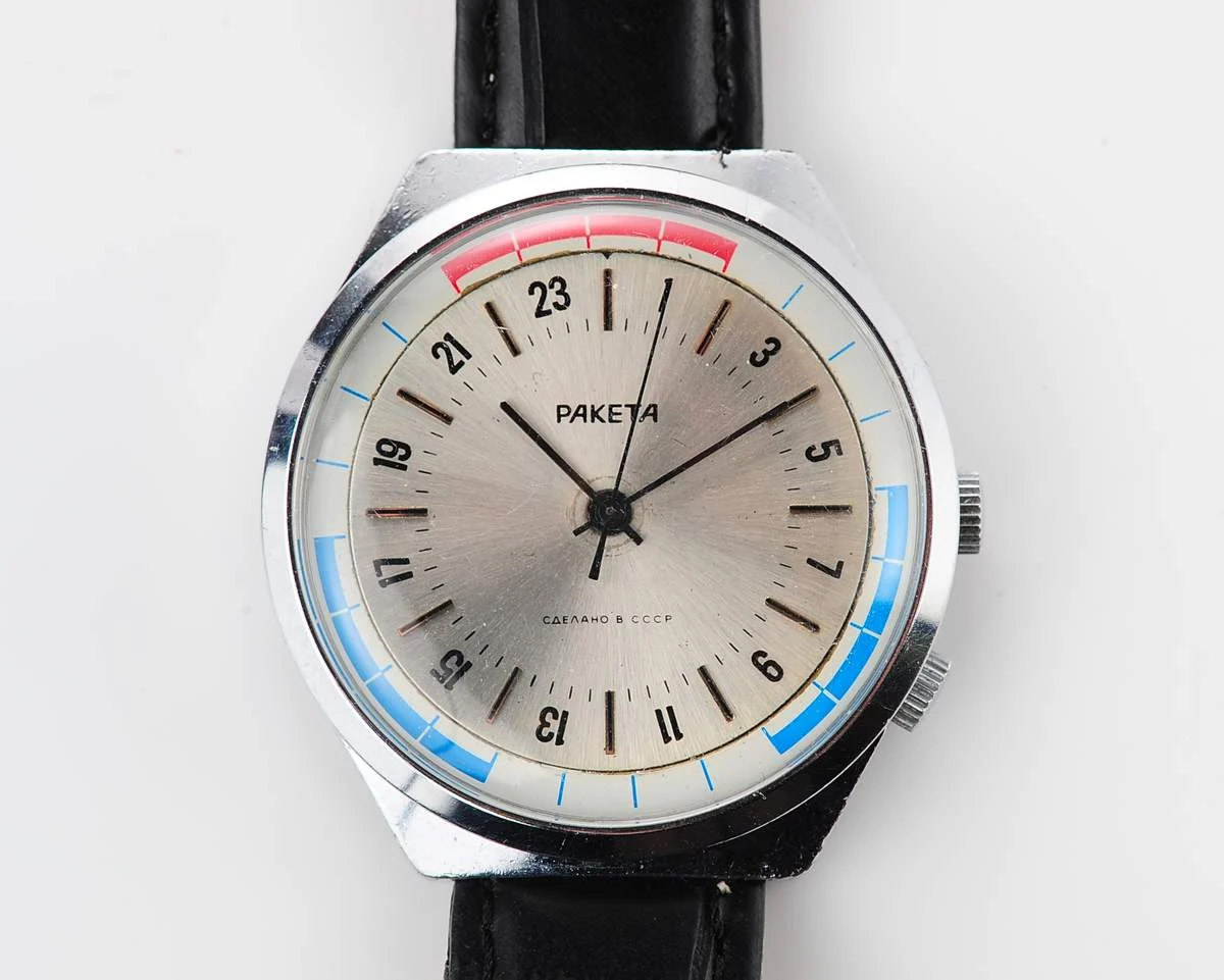 Vintage mechanical Raketa watch with 24 hours dial