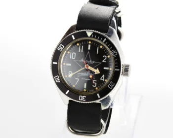 Black Amphibia wrist watch with genuine leather NATO strap!