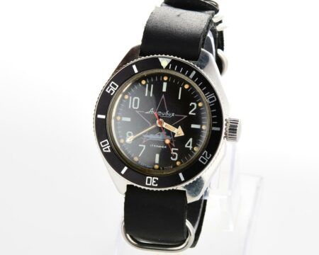 Black Amphibia wrist watch with genuine leather NATO strap!