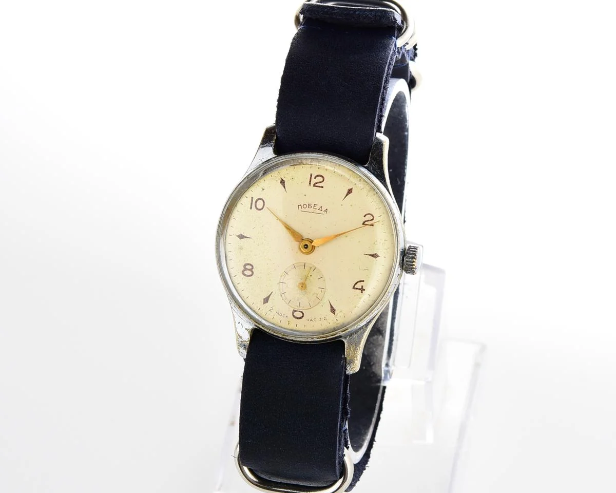 Vintage Soviet mechanical Pobeda wrist watch, 4th quarter 1957
