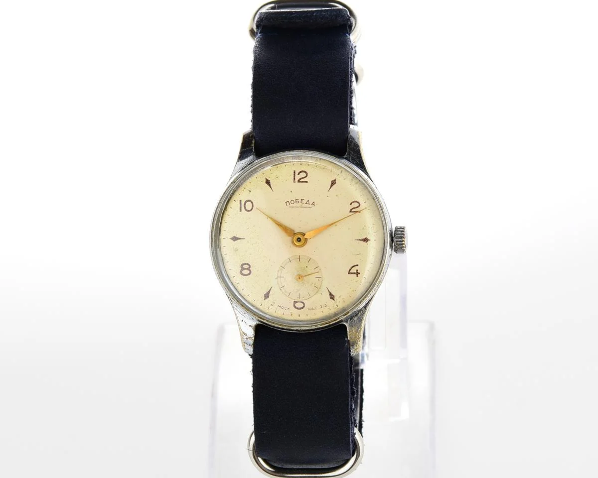 Vintage Soviet mechanical Pobeda wrist watch, 4th quarter 1957