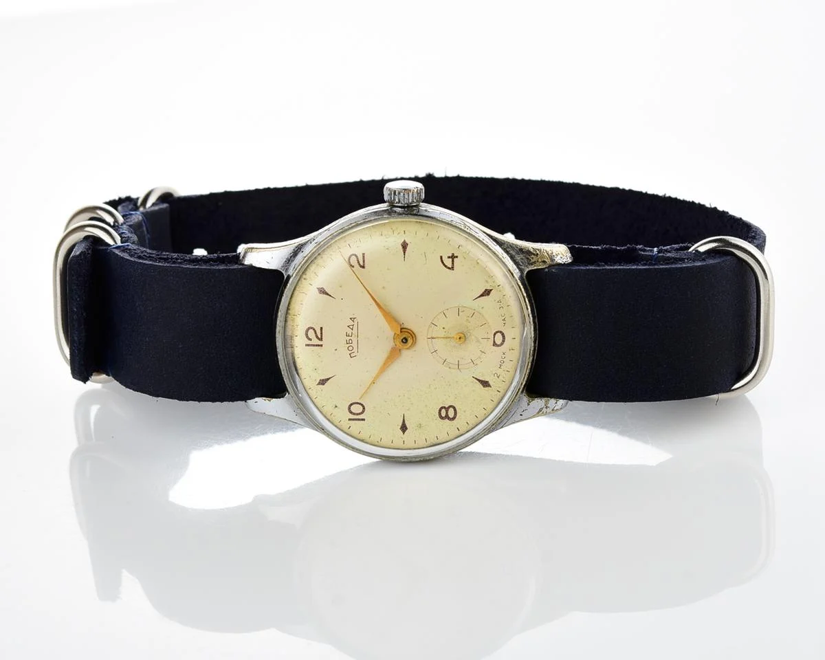 Vintage Soviet mechanical Pobeda wrist watch, 4th quarter 1957