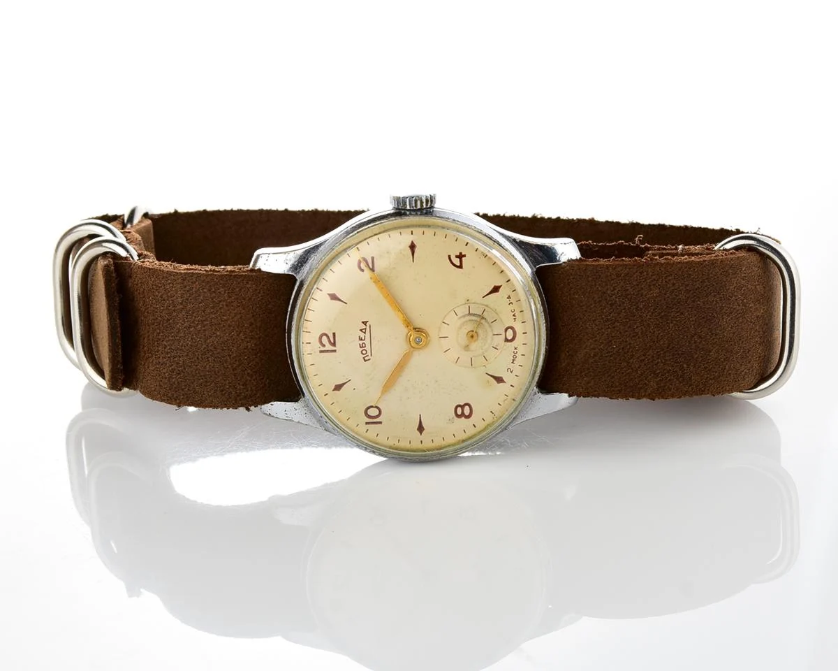 Vintage Soviet mechanical Pobeda wrist watch, 3rd quarter 1956