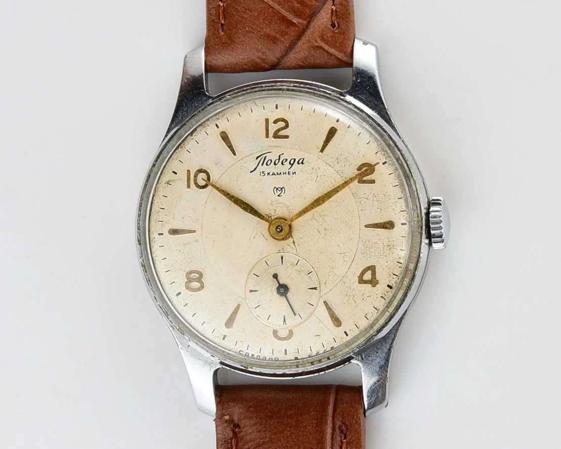 Vintage Soviet mechanical Pobeda wrist watch, 4th quarter 1958