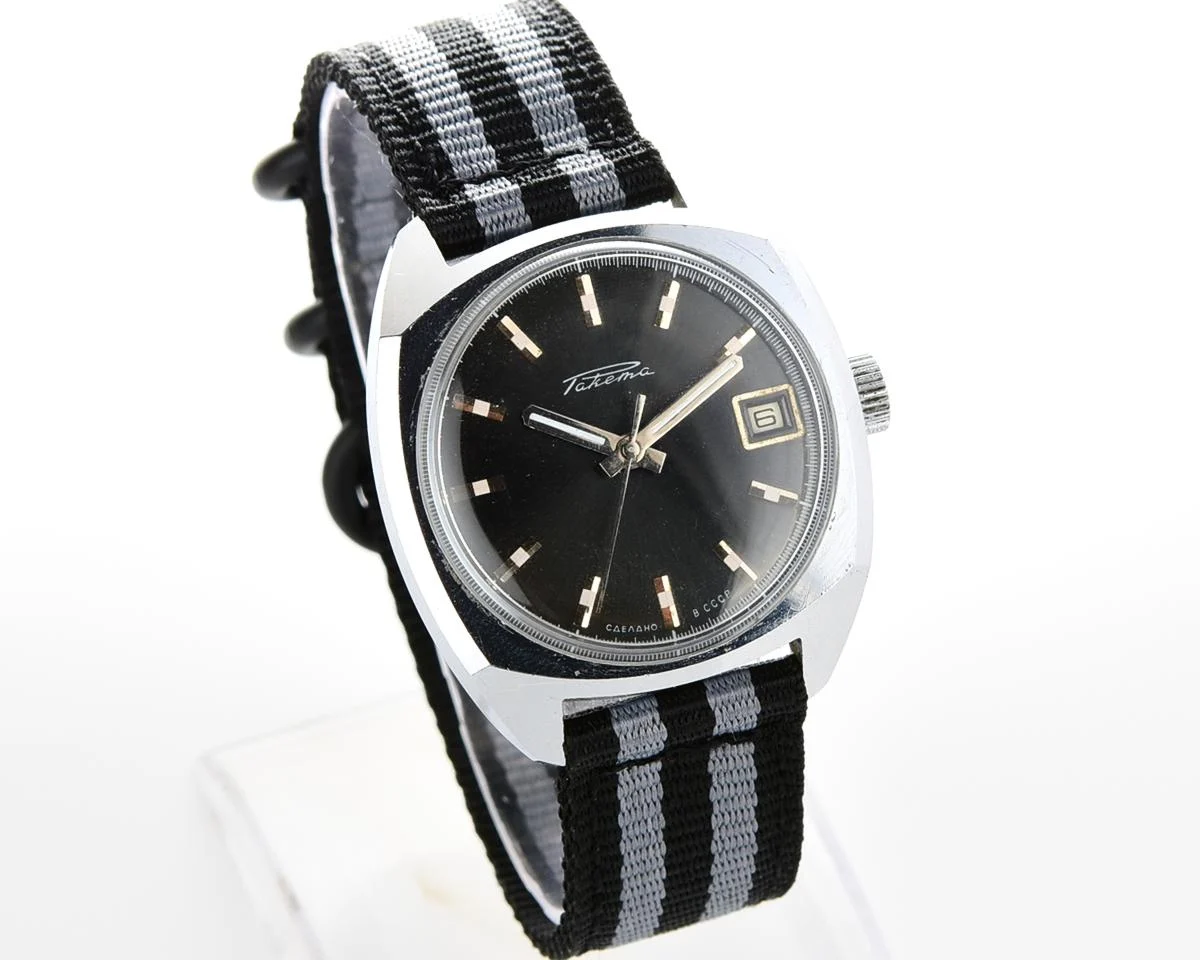 Excellent Soviet Raketa vintage watch with laconic black dial