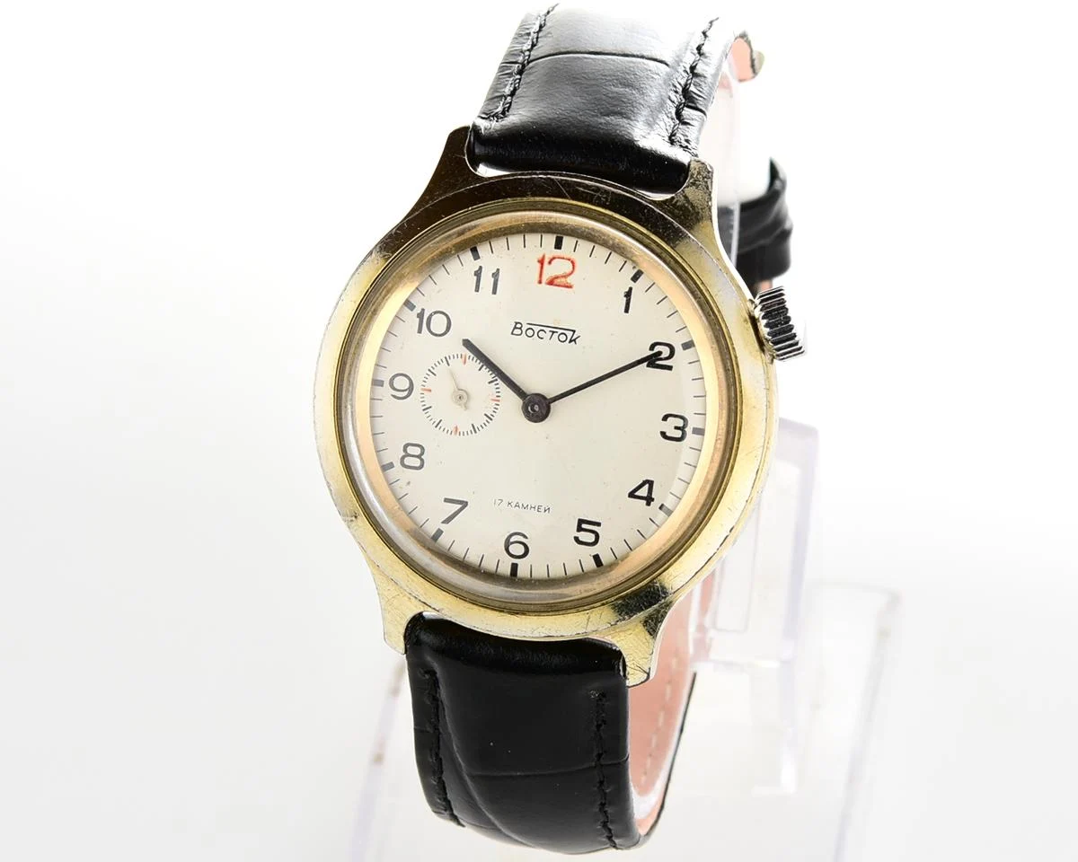 Vintage Soviet Vostok mechanical watch with winding crown on 2 o'clock