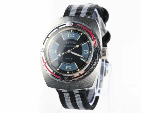 Soviet Vostok Amphibia watch, stainless steel tonneau case