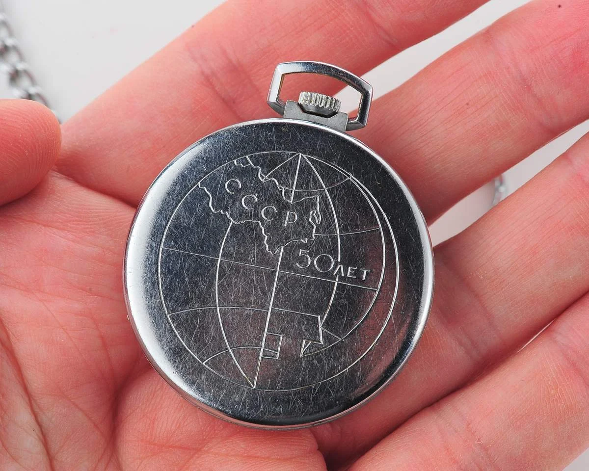 Molnija open face vintage Soviet pocket watch - 50 years of USSR!