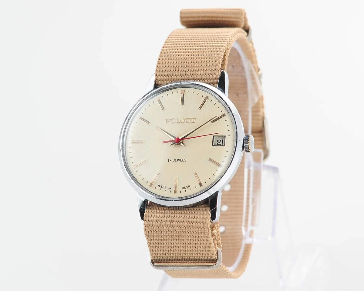 Soviet vintage Poljot mechanical watch with cream dial