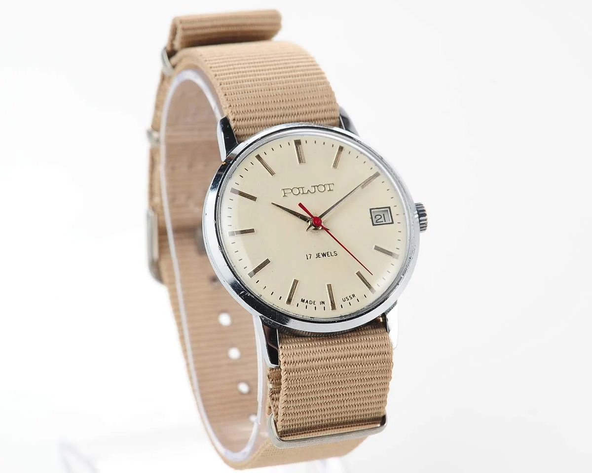 Soviet vintage Poljot mechanical watch with cream dial