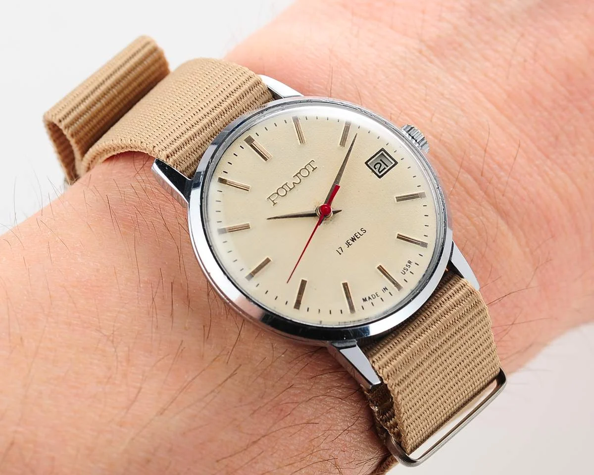 Soviet vintage Poljot mechanical watch with cream dial