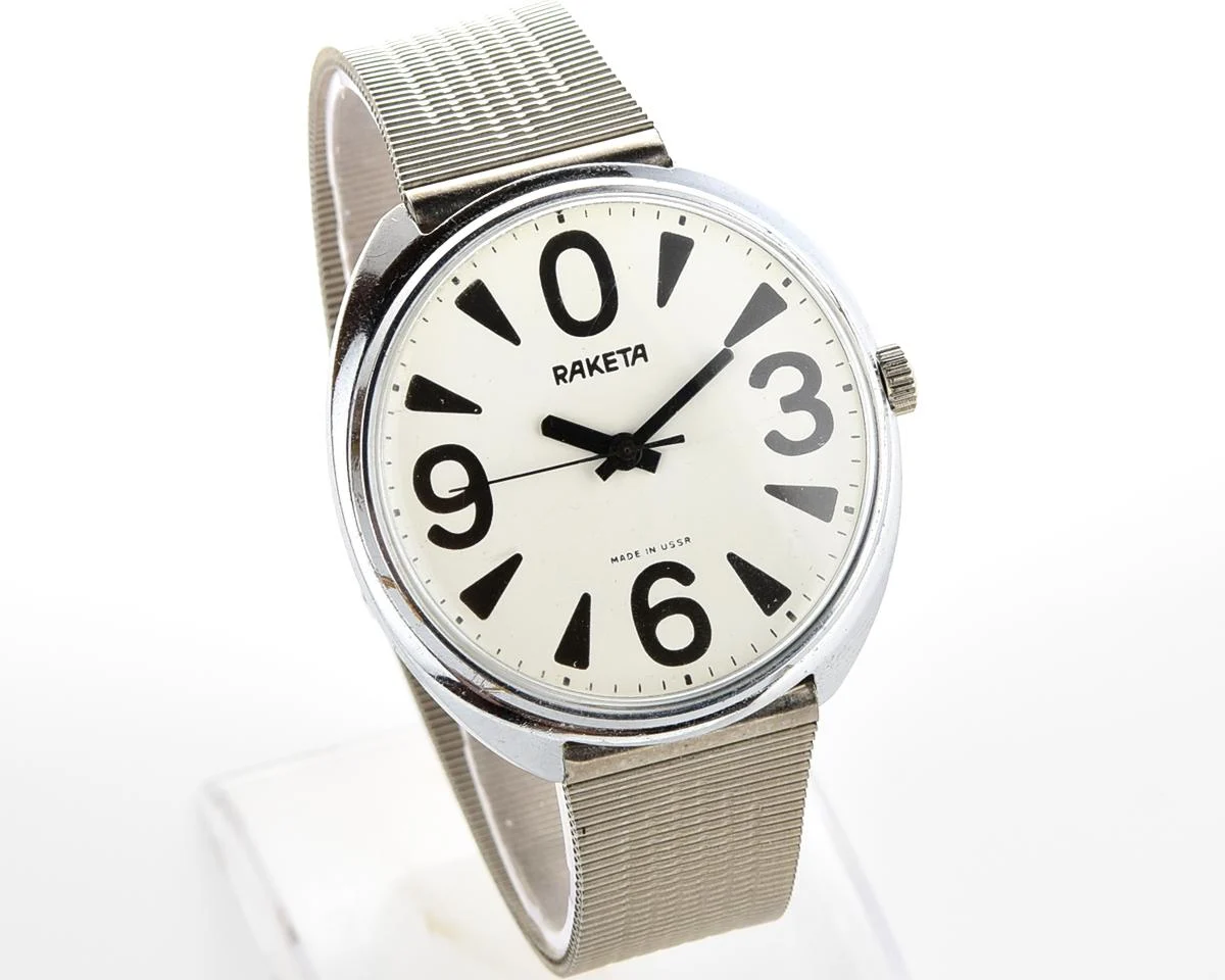 Soviet mechanical Raketa watch "big zero" with Raketa stainless steel bracelet
