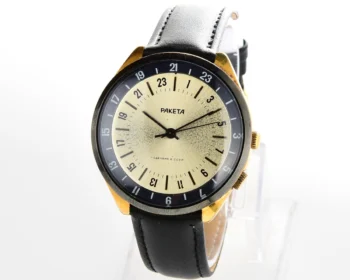 Vintage mechanical gold-plated Raketa watch with 24 hours dial