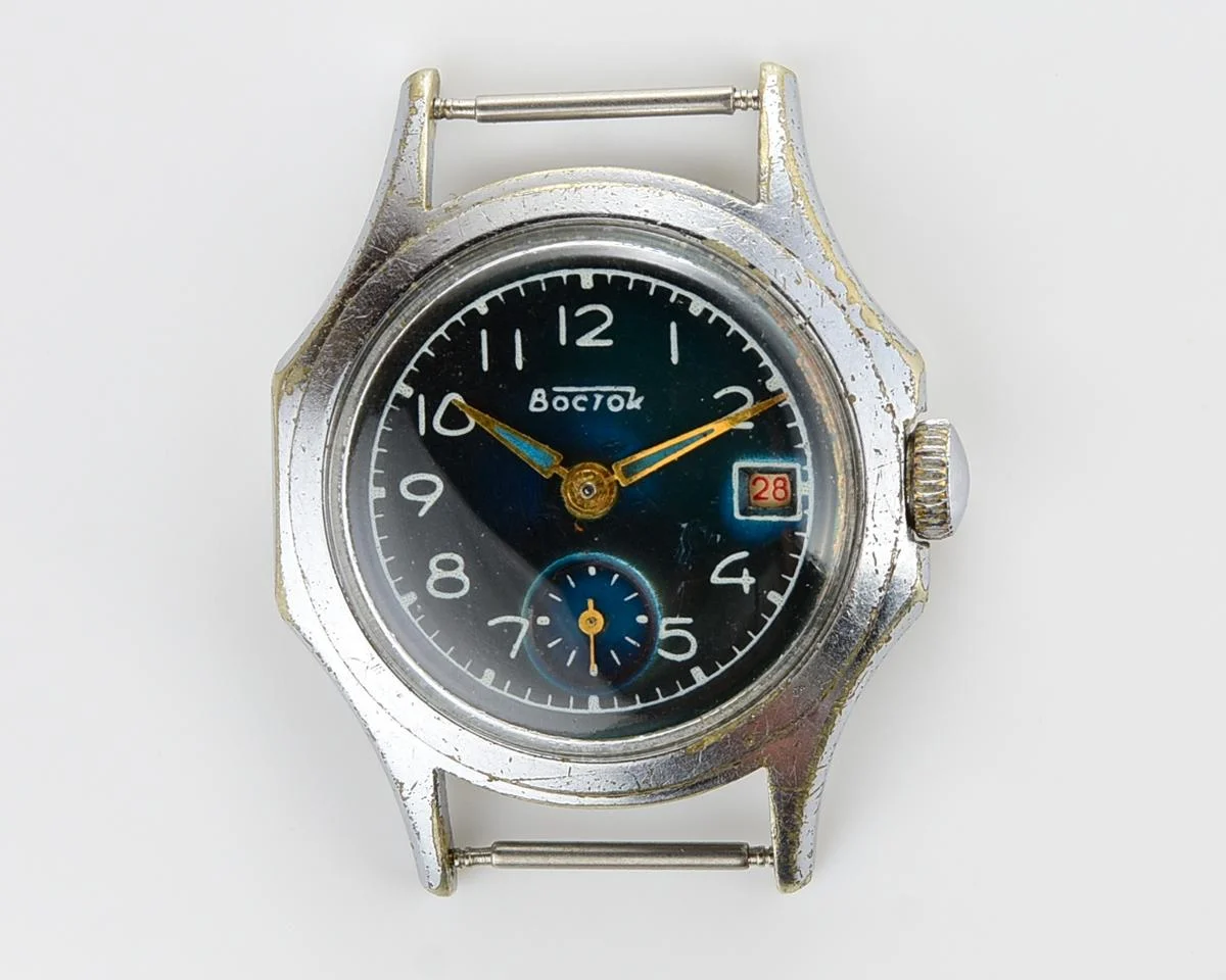 Vintage Vostok watch + NATO blue leather strap