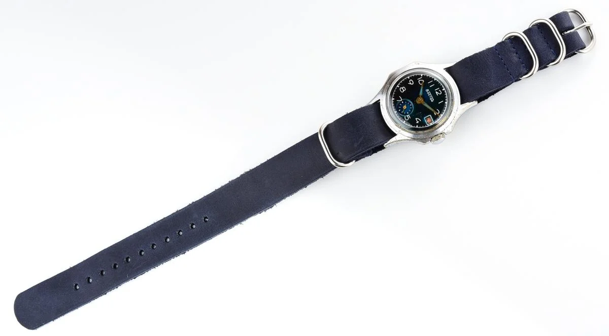Vintage Vostok watch + NATO blue leather strap