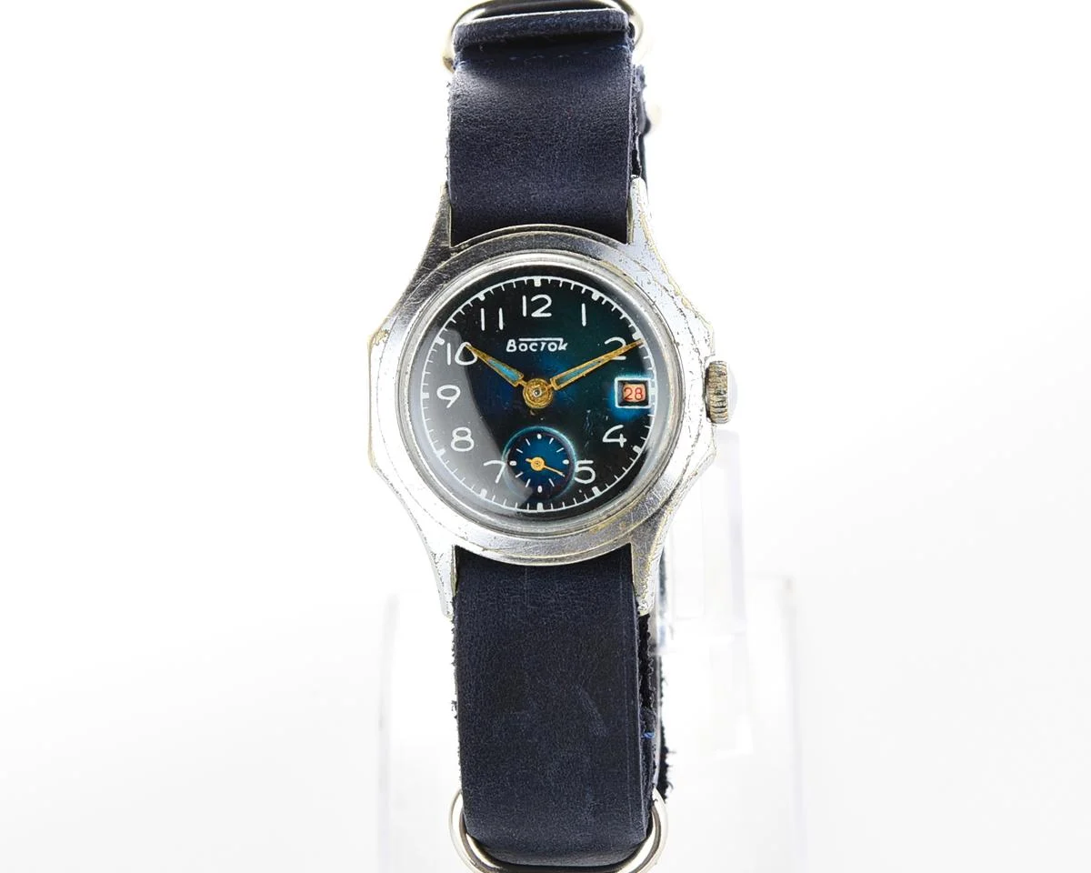 Vintage Vostok watch + NATO blue leather strap
