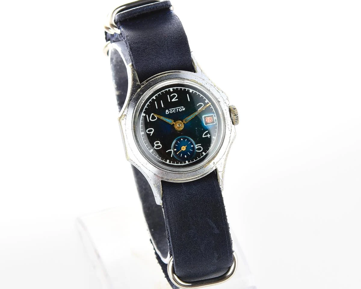Vintage Vostok watch + NATO blue leather strap