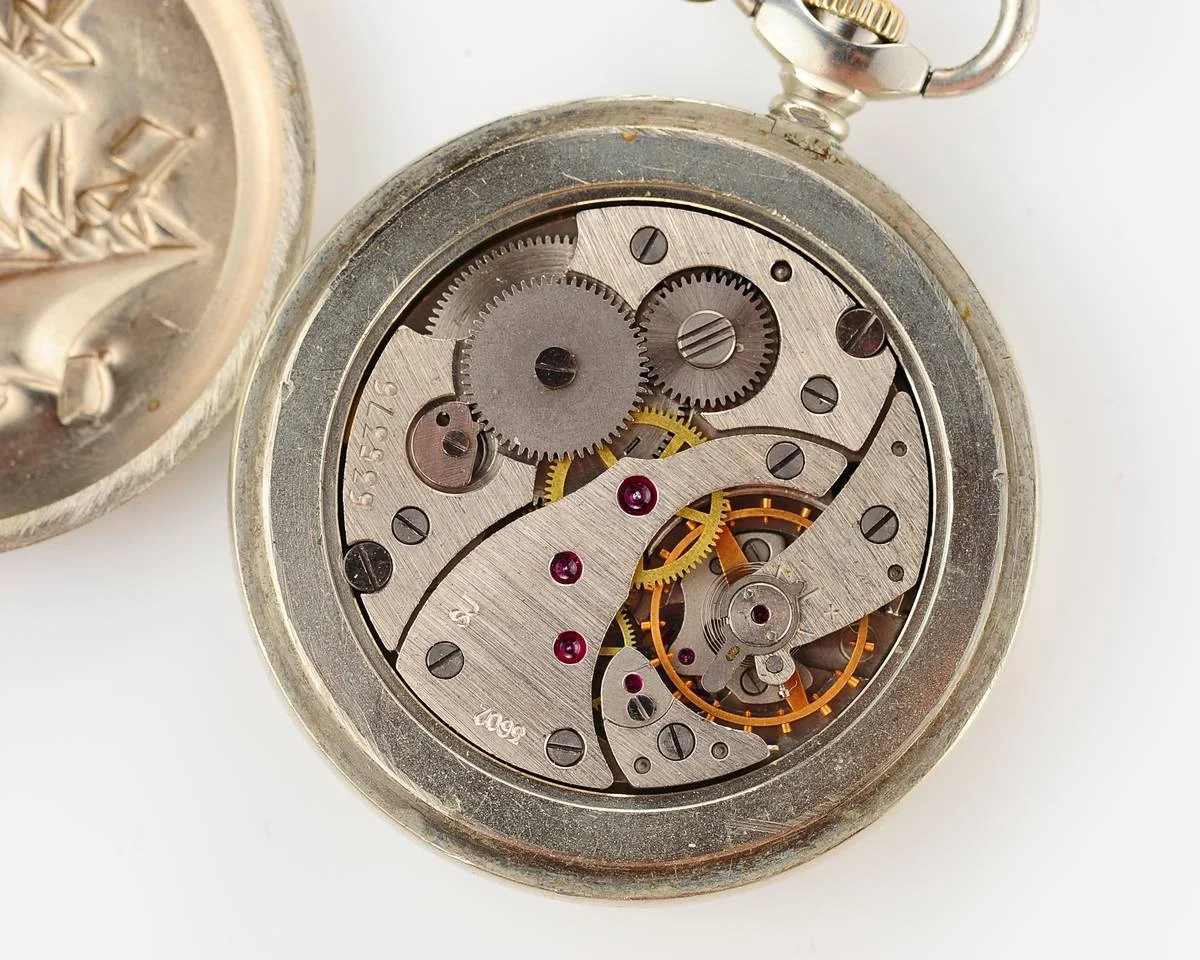 Excellent Soviet mechanical Molnija pocket watch - naval theme