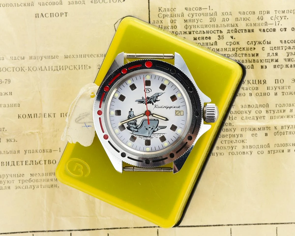 TIME CAPSULE: Komandirskie mechanical wristwatch with admiral Kuznetsov aircraft carrier – New Old Stock (NOS)!