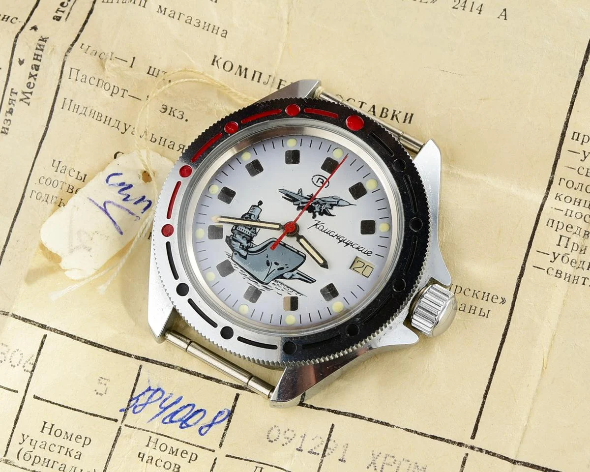 TIME CAPSULE: Komandirskie mechanical wristwatch with admiral Kuznetsov aircraft carrier – New Old Stock (NOS)!