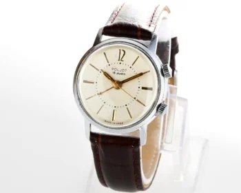 Poljot Soviet mechanical watch with cream dial & alarm clock function