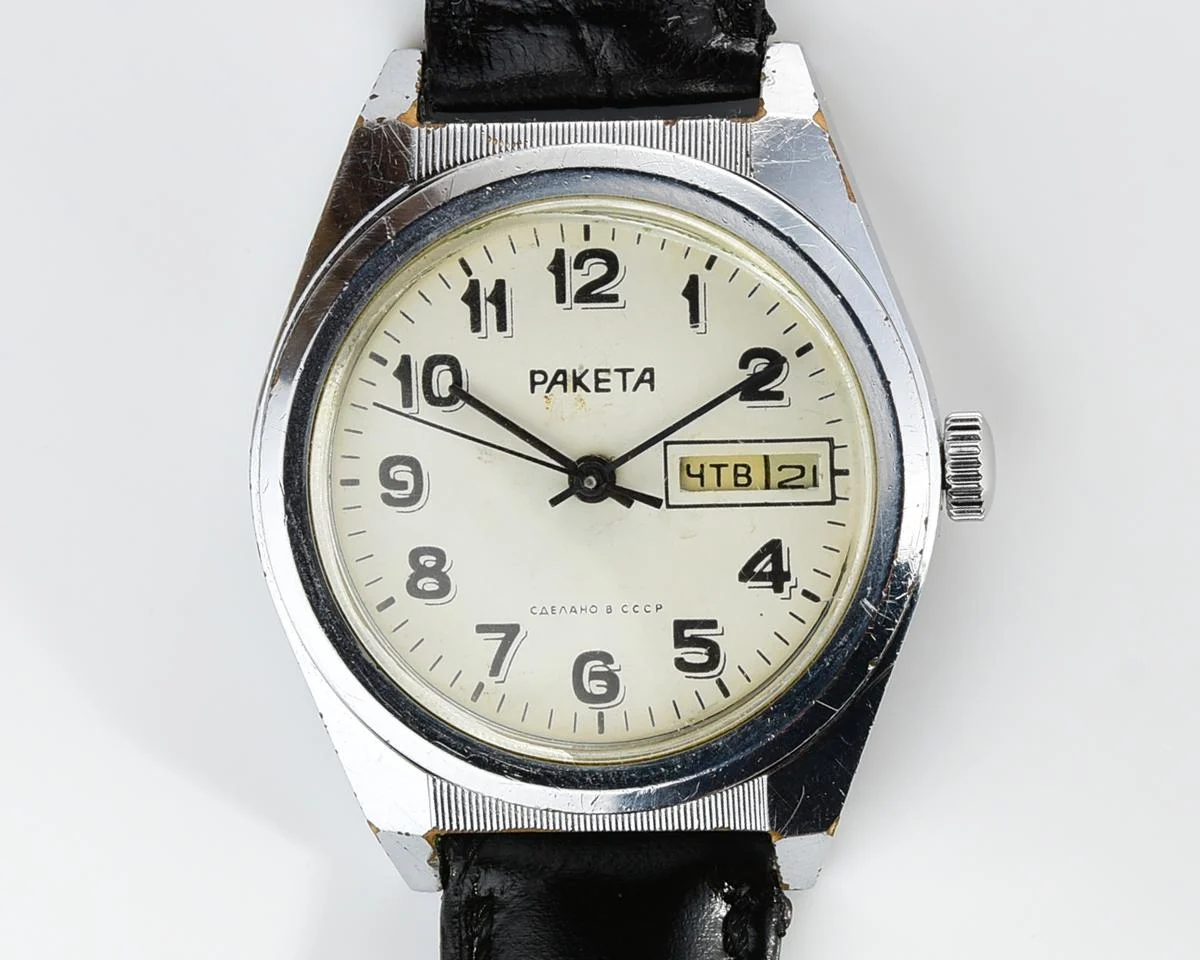 Raketa vintage mechanical wrist watch with double calendar