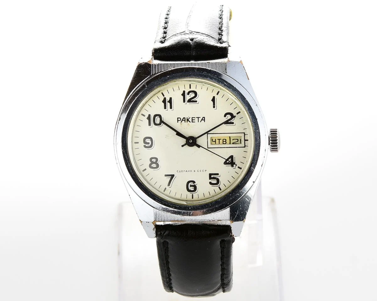 Raketa vintage mechanical wrist watch with double calendar