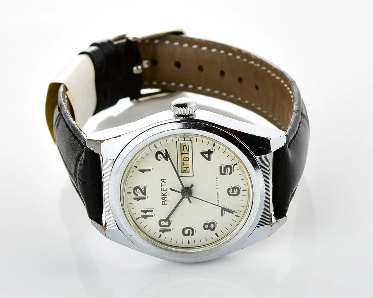 Raketa vintage mechanical wrist watch with double calendar