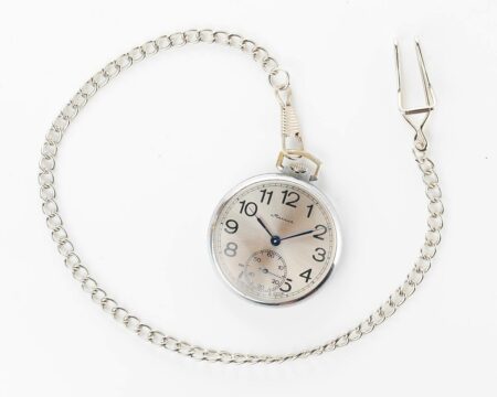 Excellent MOLNIJA open face pocket watch with metallic dial and blue hands