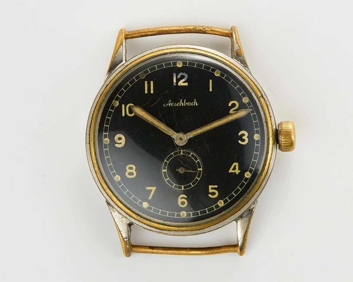 German wrist watch Aeschbach, UROFA 58 Glashütte movement, World War II 1940s