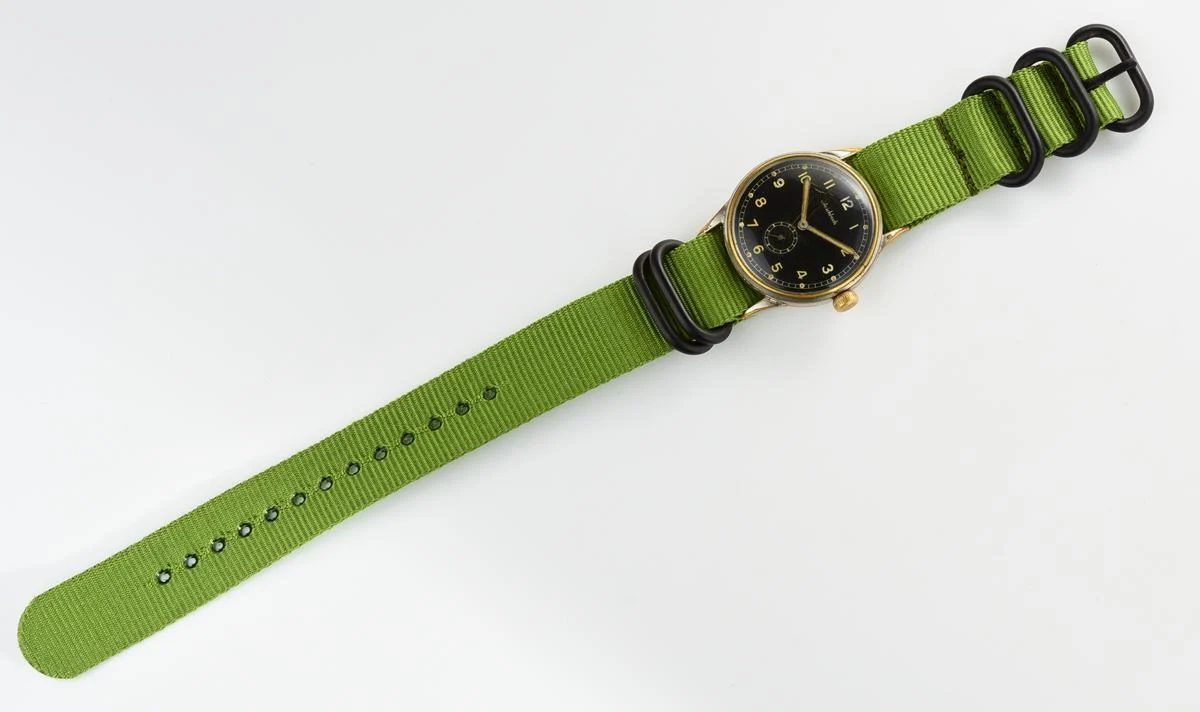 German wrist watch Aeschbach, UROFA 58 Glashütte movement, World War II 1940s