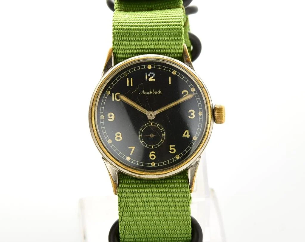German wrist watch Aeschbach, UROFA 58 Glashütte movement, World War II 1940s