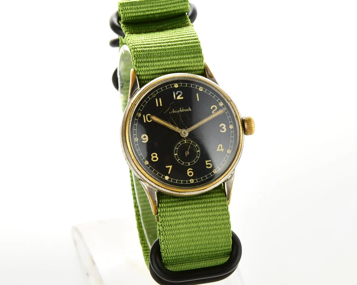 German wrist watch Aeschbach, UROFA 58 Glashütte movement, World War II 1940s