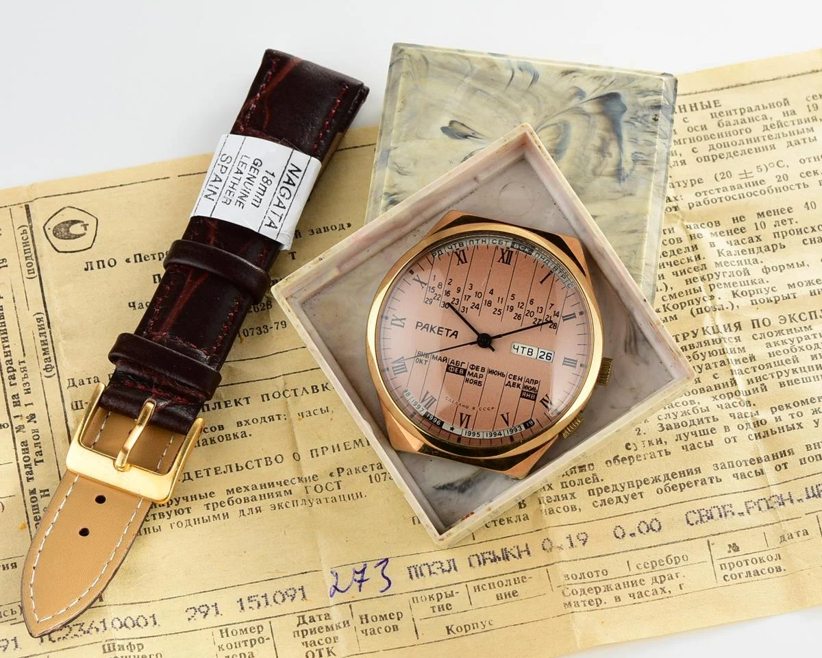 TIME CAPSULE: Vintage Soviet Raketa gold-plated perpetual calendar watch - New Old Stock (NOS)!