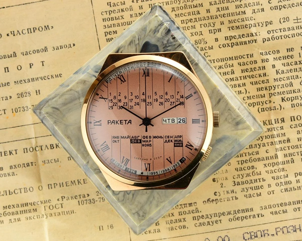 TIME CAPSULE: Vintage Soviet Raketa gold-plated perpetual calendar watch - New Old Stock (NOS)!