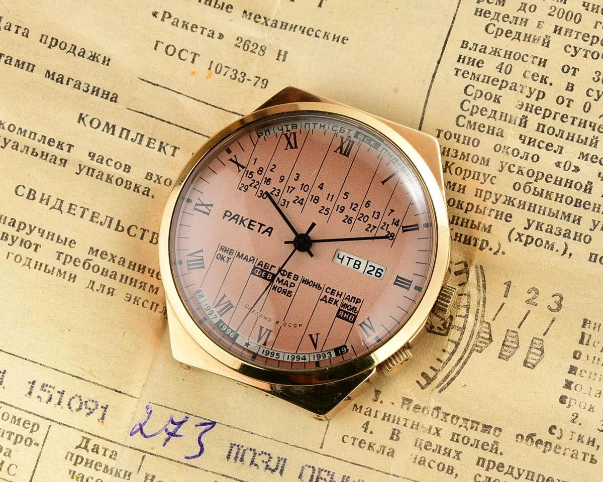 TIME CAPSULE: Vintage Soviet Raketa gold-plated perpetual calendar watch - New Old Stock (NOS)!