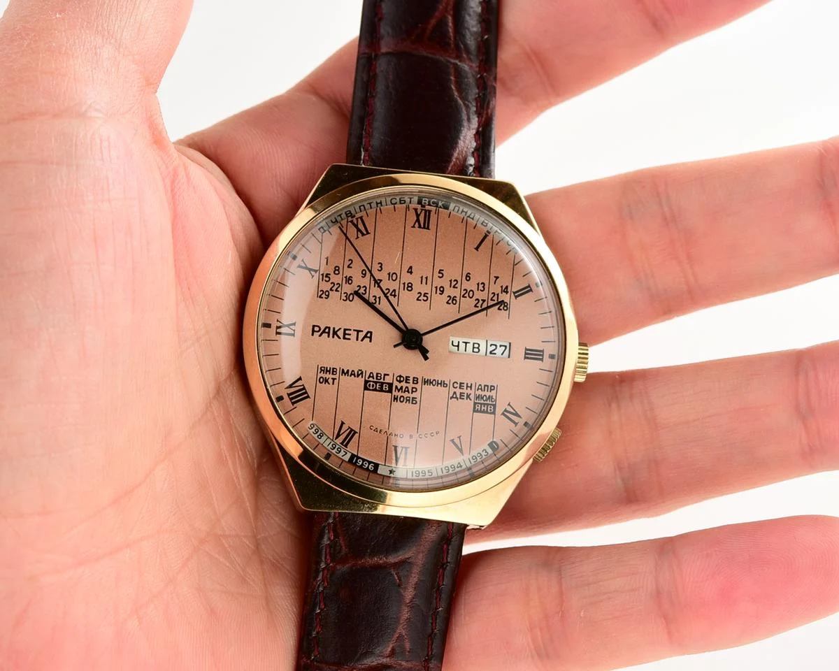 TIME CAPSULE: Vintage Soviet Raketa gold-plated perpetual calendar watch - New Old Stock (NOS)!