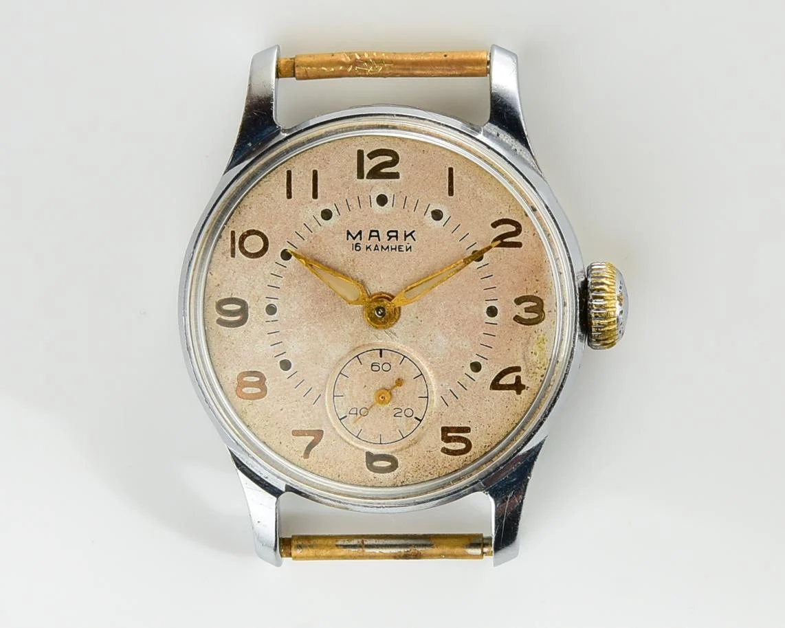 Vintage Soviet Mayak mechanical watch from 1950s - in hermetic case with perlon strap