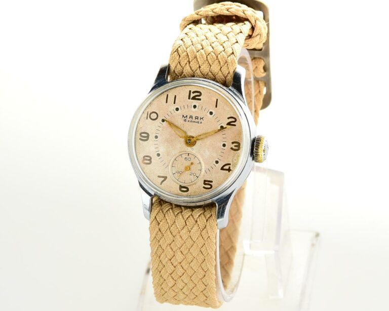 Vintage soviet MAYAK mechanical watch from 1950s - in hermetic case with perlon strap