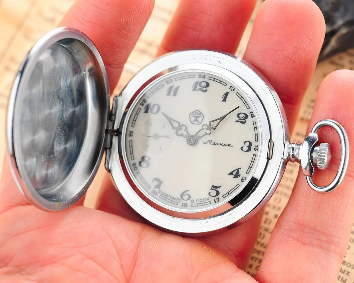 TIME CAPSULE: Molnija pocket watch with grouse bird - with engravings, New Old Stock!